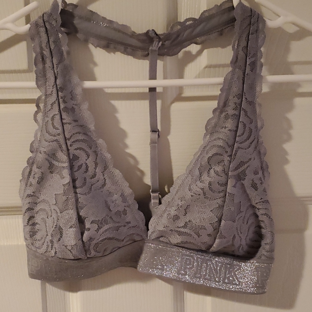 Grey lace razor back bralette